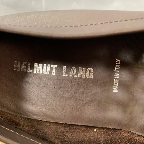 HELMUT LANG Size 10 Brown Cut Out Leather Drivers Loafers