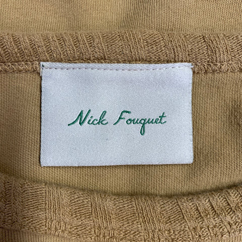 NICK FOUQUET Size S Khaki Matchstick Embroidery Cotton Short Sleeve T-shirt