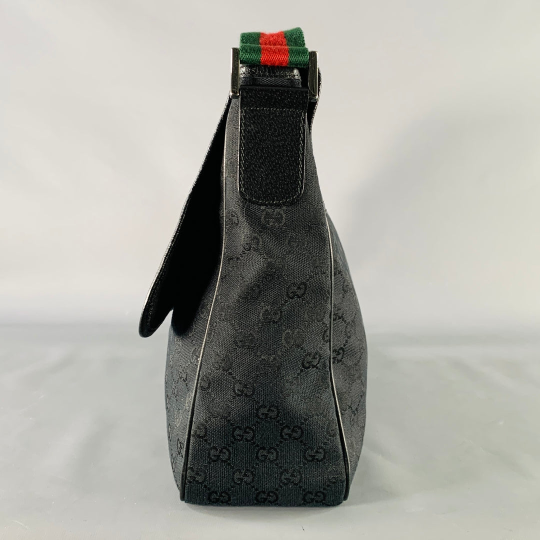 GUCCI Black Red Green Guccissima Monogram Web Canvas Messenger Bag