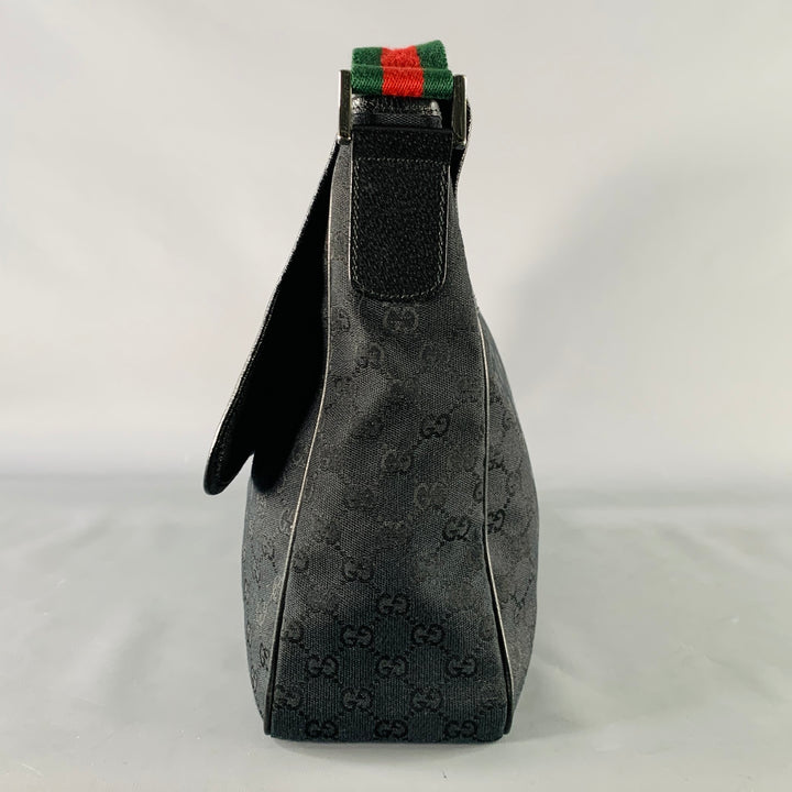 GUCCI Black Red Green Guccissima Monogram Web Canvas Messenger Bag