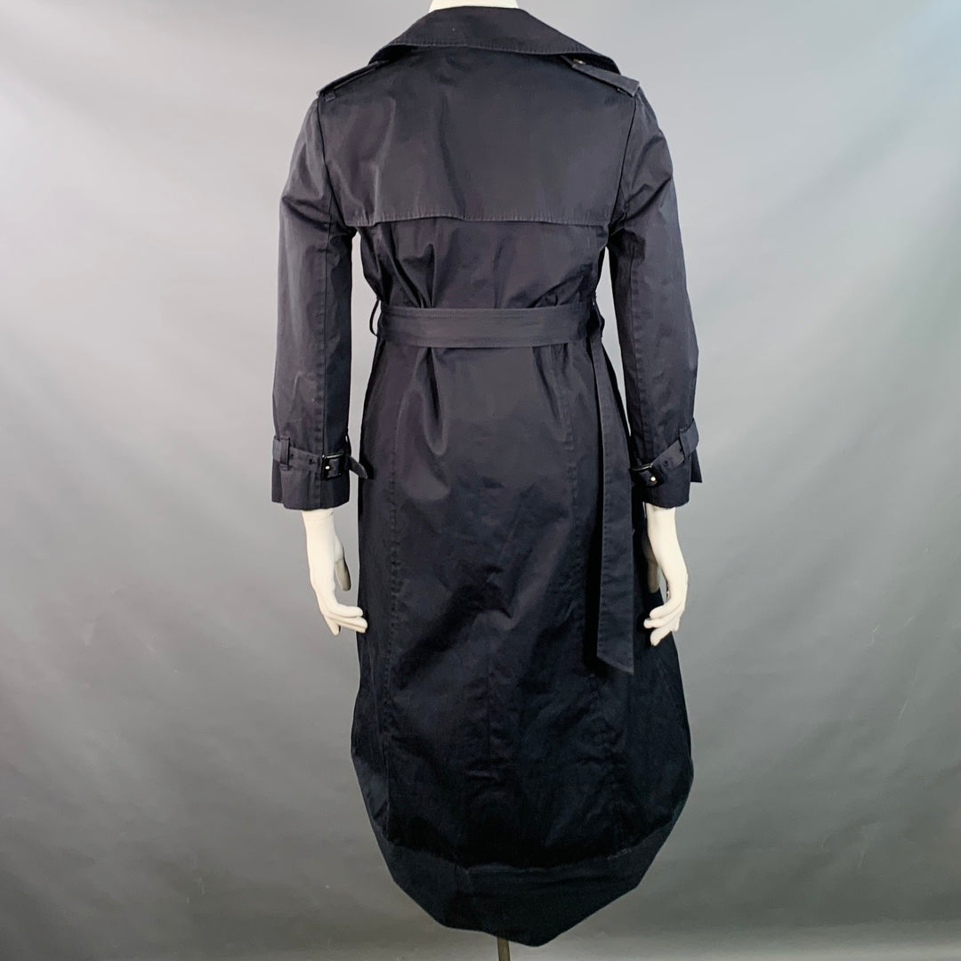 BALENCIAGA Size 10 Navy Cotton Belted A-Line Double Breasted Trench Coat