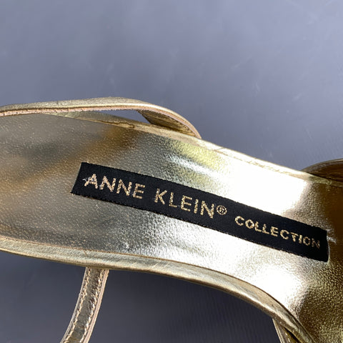 ANNE KLEIN Size 6.5 Gold Leather Ankle Strap Pumps