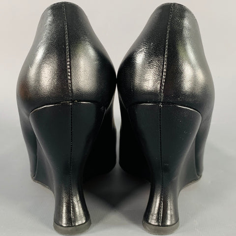 BOTTEGA VENETA Size 7.5 Black Leather Wedge Pumps