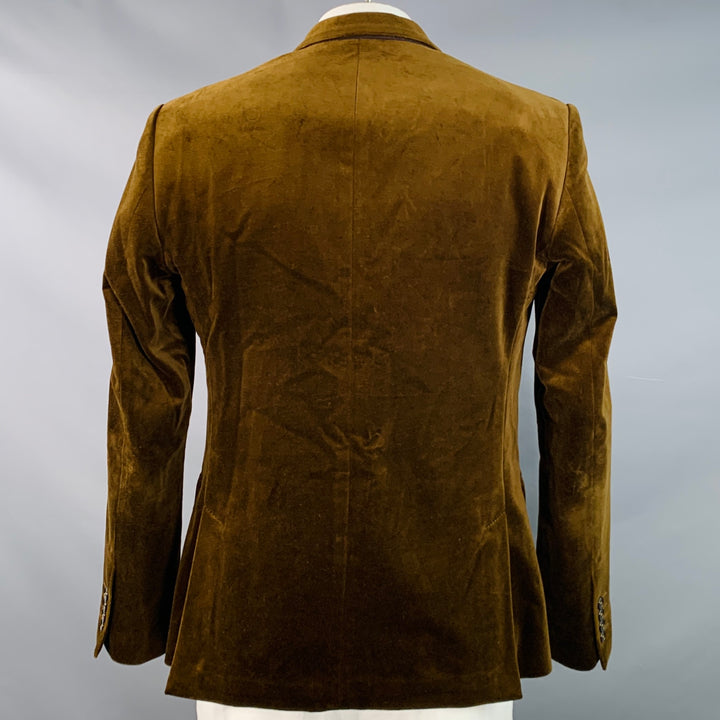 DOLCE & GABBANA Size 44 Regular Brown Velvet Cotton Slim Fit Peak Lapel Sport Coat