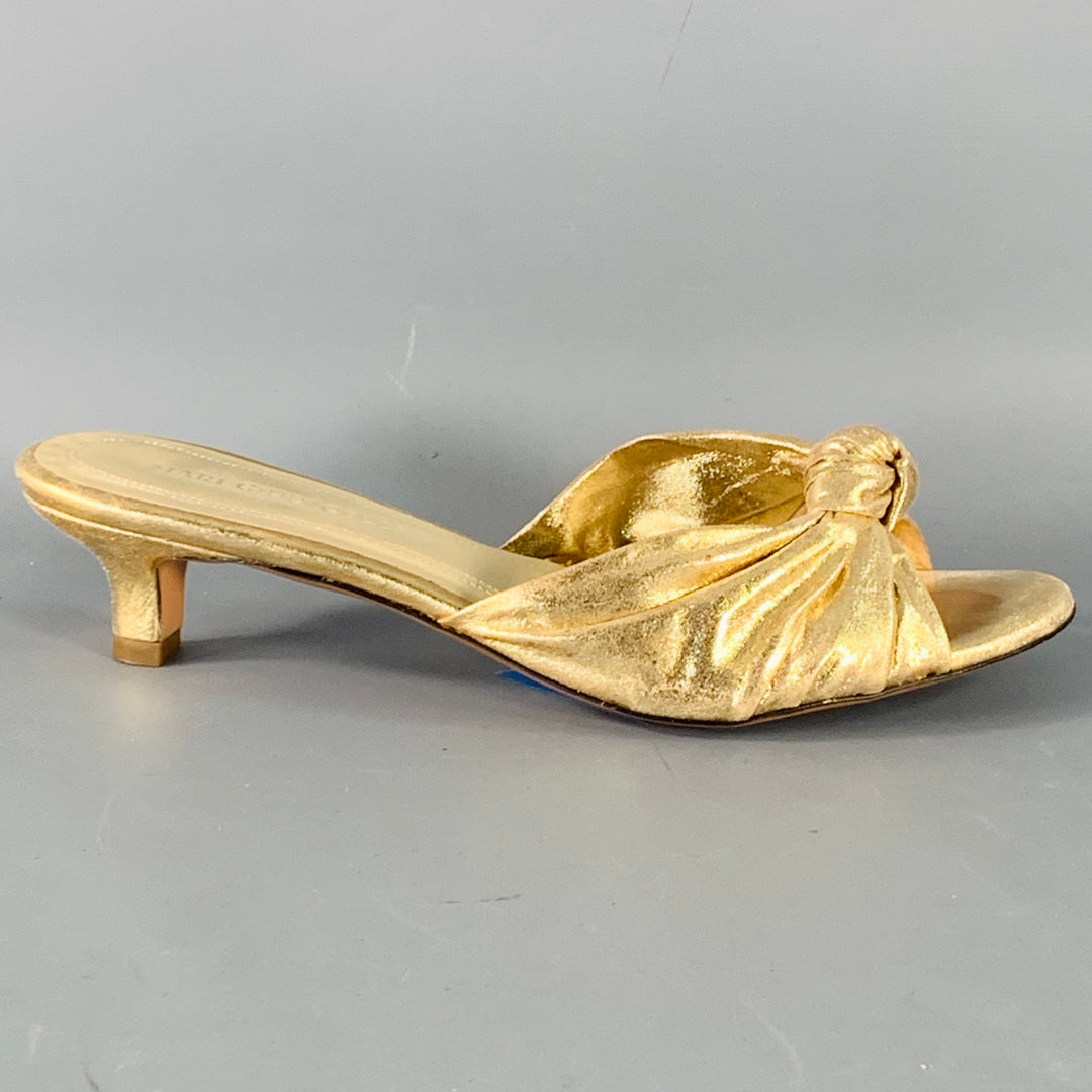 MARI GIUDICELLI Size 8 Jeanne Gold Metallic Leather Knots Kitten Heel Pumps