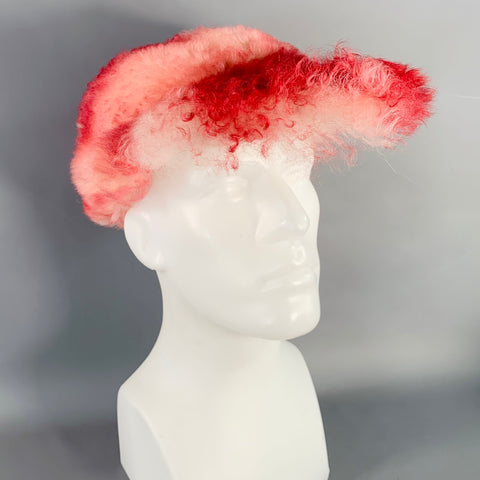 MARNI Red White Lamb Shearling Fur Hook Loop Baseball Cap