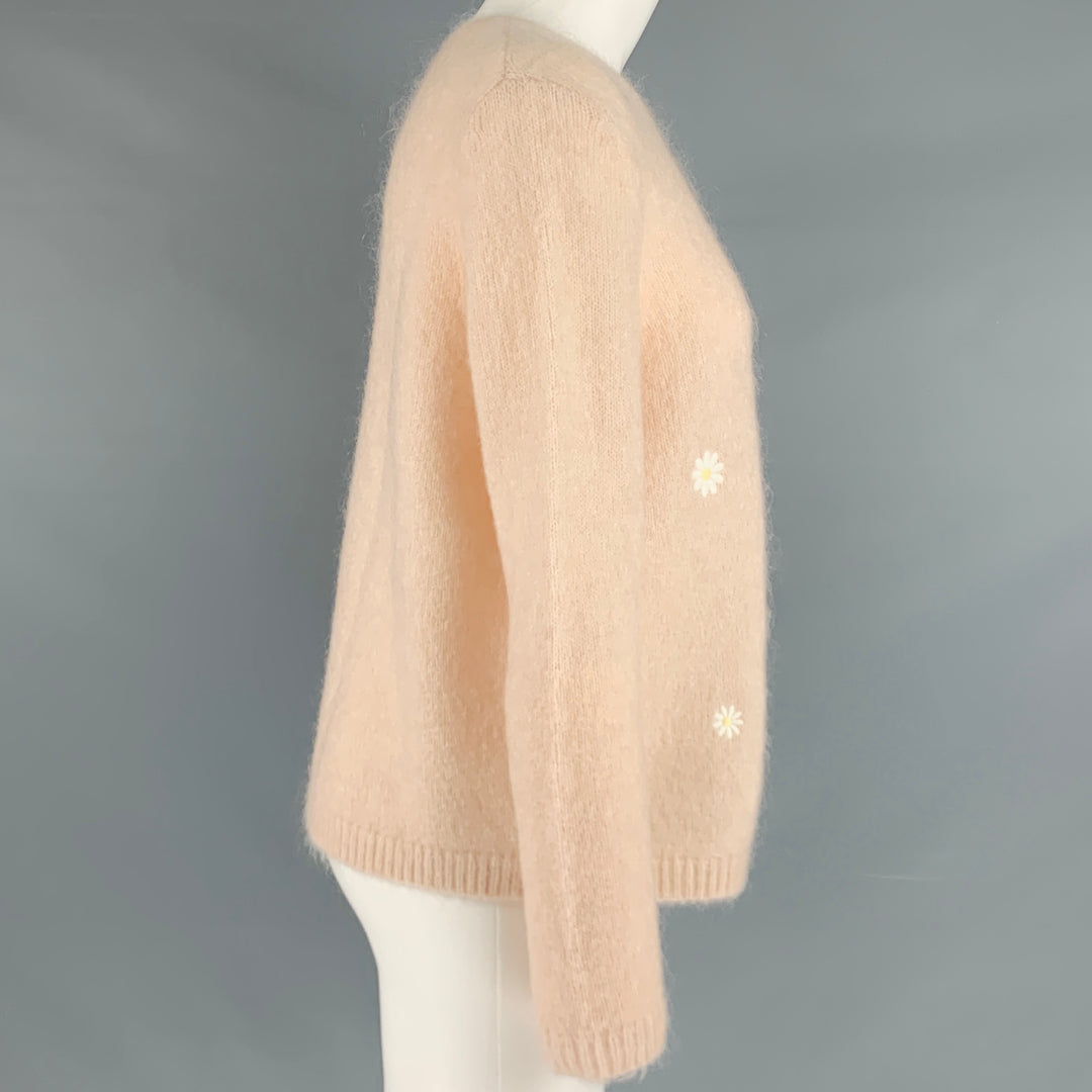 LA MAILLE SEZANE Size S Pink White Mohair Blend Embroidered Sweater