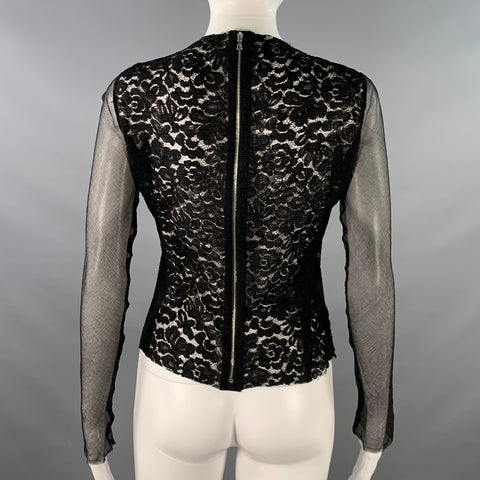 NINA RICCI Size S Black Lace Back Zip Up Dress Top