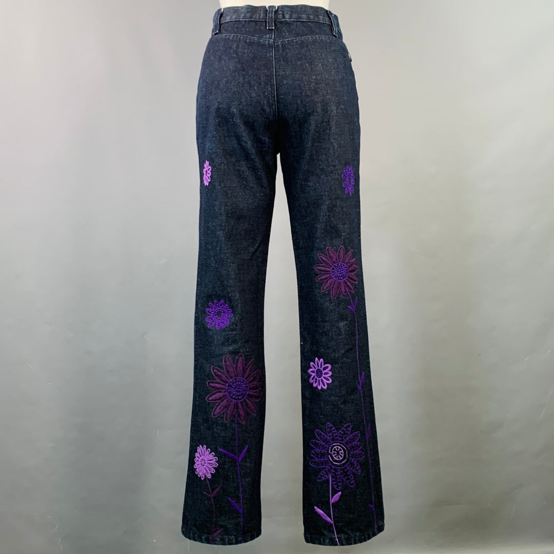 MOSCHINO Size 6 Indigo Purple Denim Twill Floral Straight Jeans