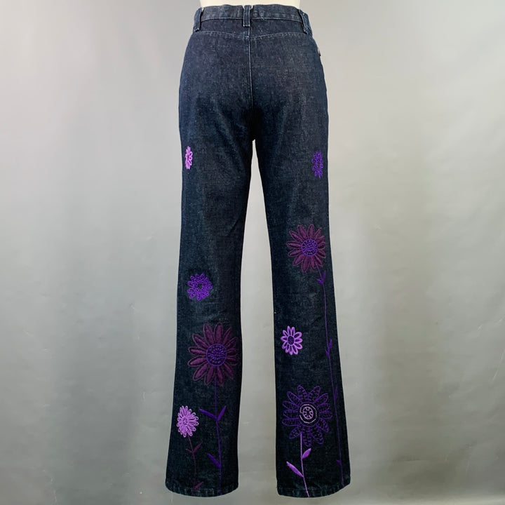 MOSCHINO Size 6 Indigo Purple Denim Twill Floral Straight Jeans