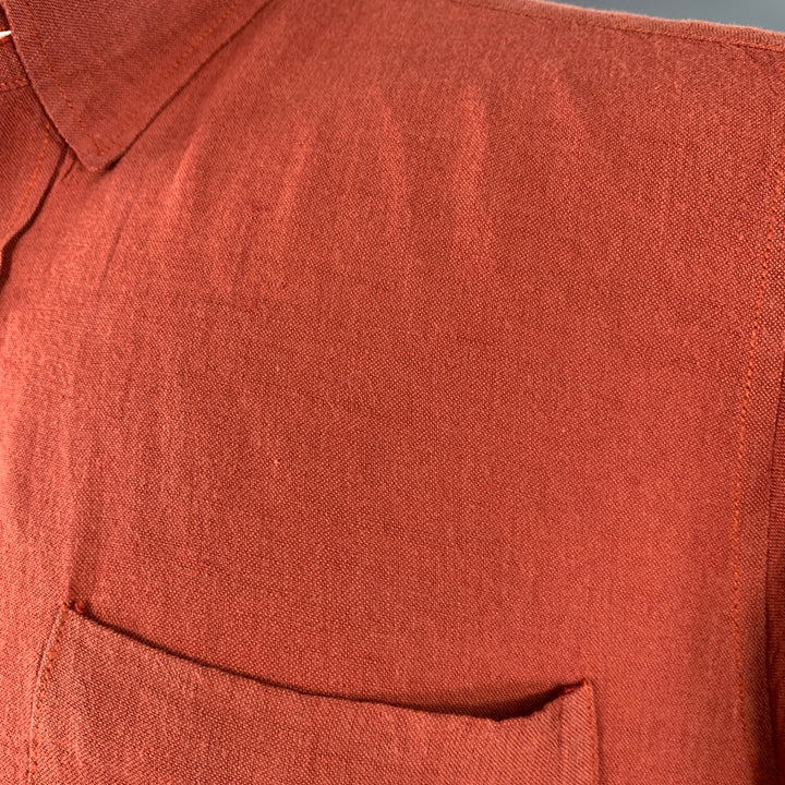 OUR LEGACY Size M Orange Rust Linen Cotton One Pocket Long Sleeve Shirt