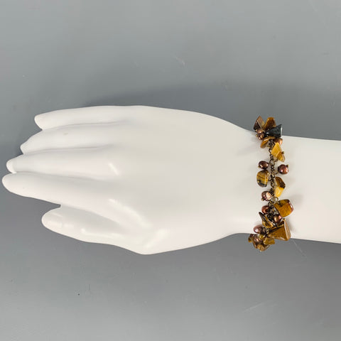 VINTAGE Brown Copper Gems Charm Bracelet