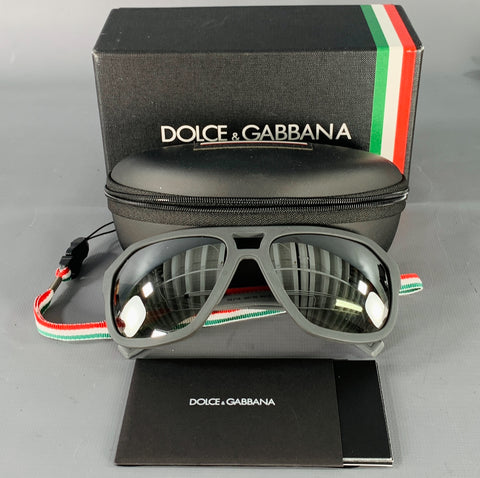 DOLCE & GABBANA Grey Charcoal Rubber Mirrored Lenses Aviator Sunglasses