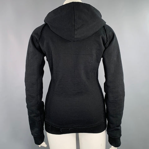 WJK Taille L Noir Coton Brut Bords Vifs Sweat à Capuche Zippé