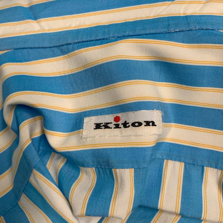 KITON Size L Blue White Stripe Cotton Button Up Long Sleeve Shirt