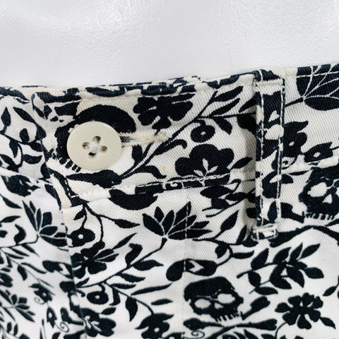 DENIM & SUPPLY Size 30 White Black Abstract Floral Skull Cotton Bermuda Shorts