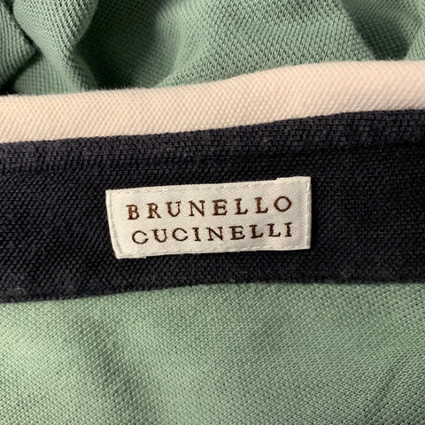 BRUNELLO CUCINELLI Size L Green White Color Block Cotton Polo