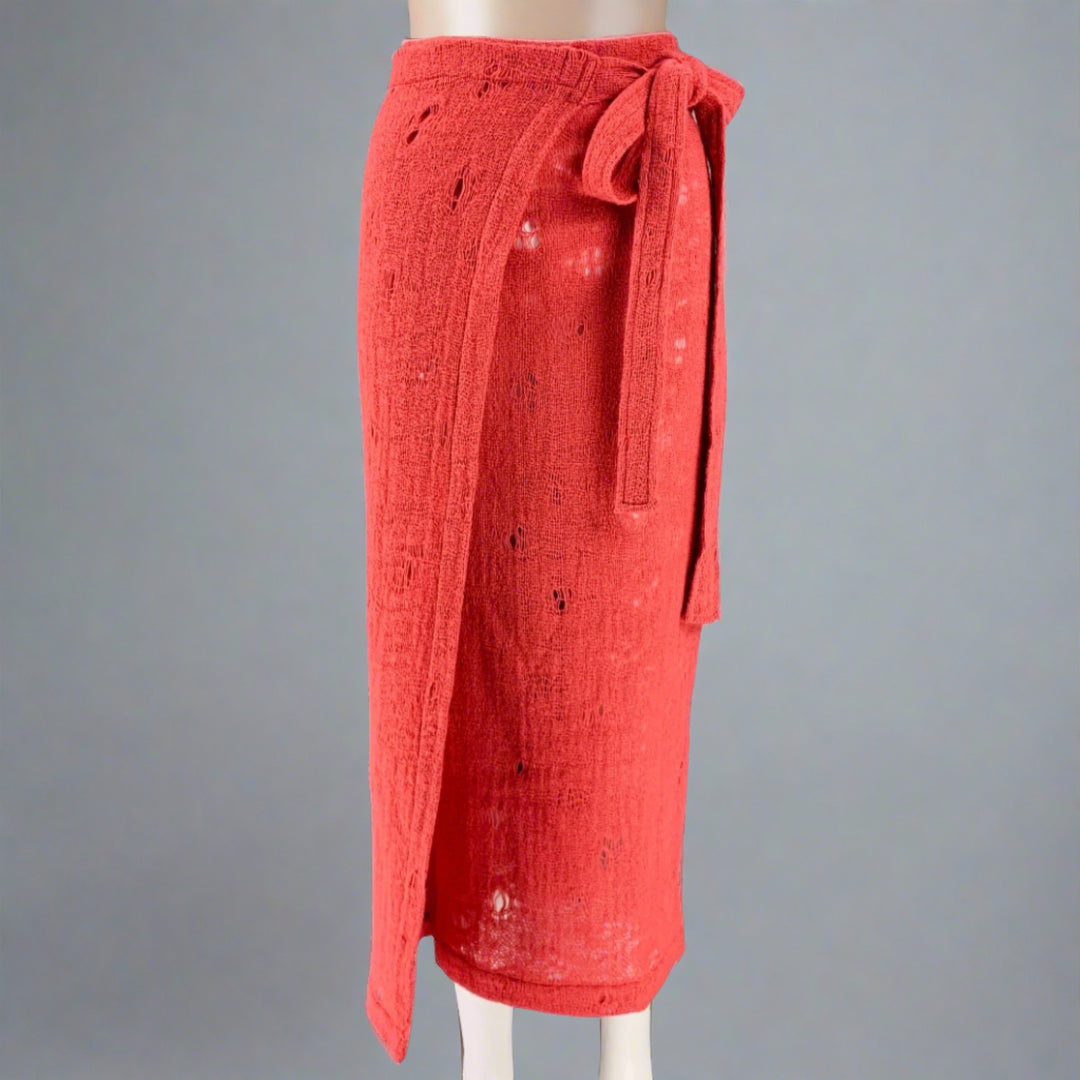 COMME des GARCONS 1980s Size S Rust Wool Woven Midi Wrap Skirt
