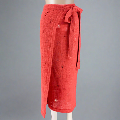 COMME des GARCONS 1980s Size S Rust Wool Woven Midi Wrap Skirt