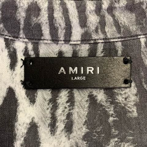 AMIRI Size L Grey Black Animal Print Cotton Button Up Long Sleeve Shirt