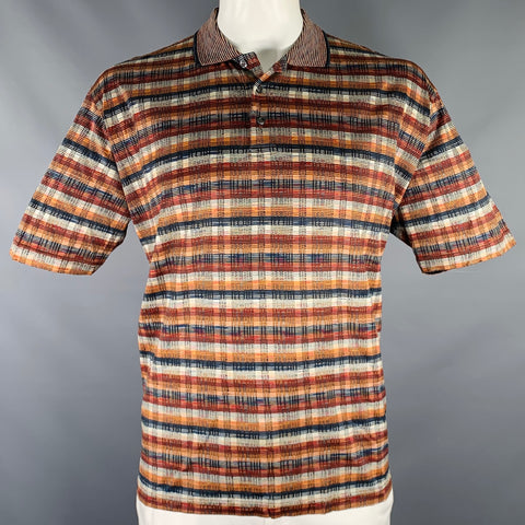 JHANE BARNES Size L Brown Blue White Stripe Cotton Polo
