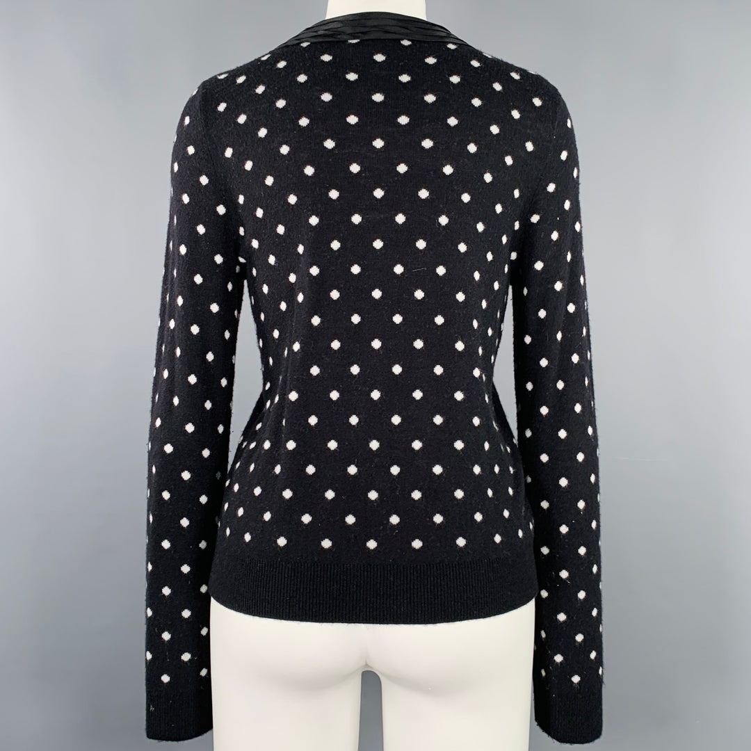 ALICE + OLIVIA Size M Black White Rayon Blend Polka Dot Bow Cardigan