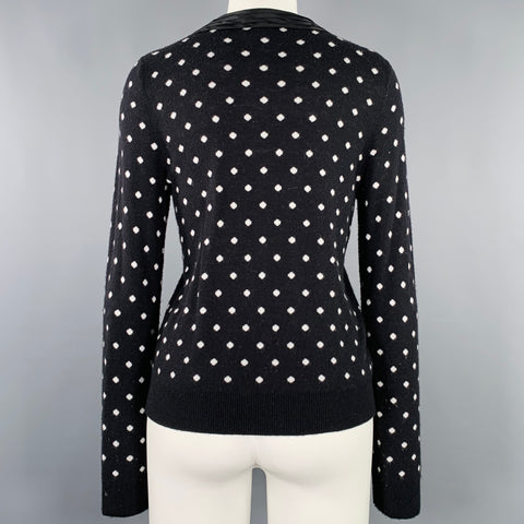 ALICE + OLIVIA Size M Black White Rayon Blend Polka Dot Bow Cardigan