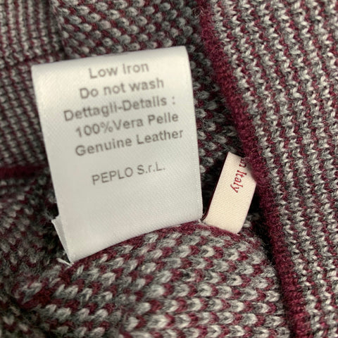 LUCIANO BARBERA Size S Burgundy Grey Knit Cashmere Elbow Patch Half Zip Pullover