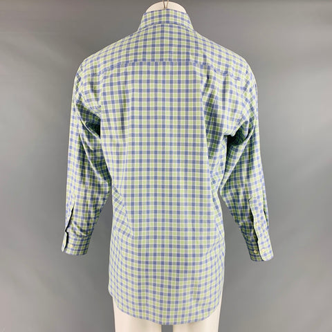 DAVID DONAHUE Size XL Green Blue Plaid Cotton Long Sleeve Shirt