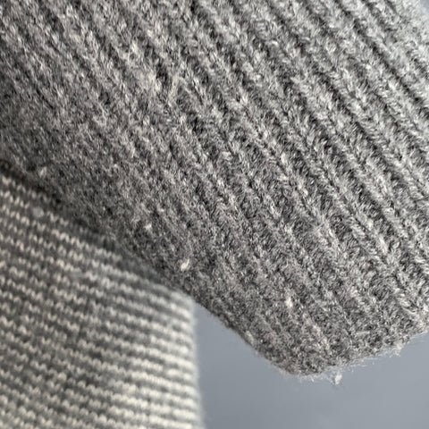 Cardigan ouvert à manches courtes en maille tricotée grise et blanche avec col châle, Taille M, SANS MARQUE