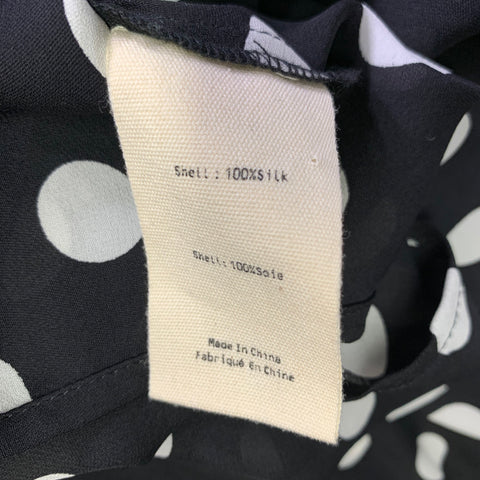 L'AGENCE Size S Black White Silk Polka Dot Open Collar Blouse