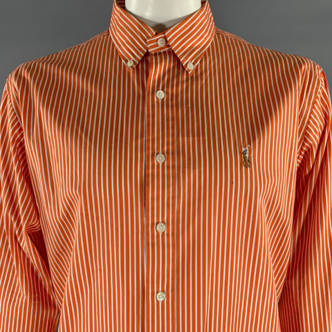 RALPH LAUREN Size XL Orange White Stripe Cotton Button Down Long Sleeve Shirt