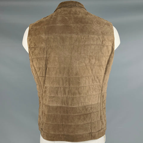 MICHAEL KORS Size L Brown Quilted Goat Skin Suede Zip Up Vest