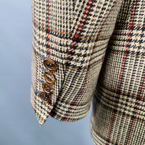 BRIONI Size 42 Long Taupe Black Red Glenplaid Cashmere Sport Coat