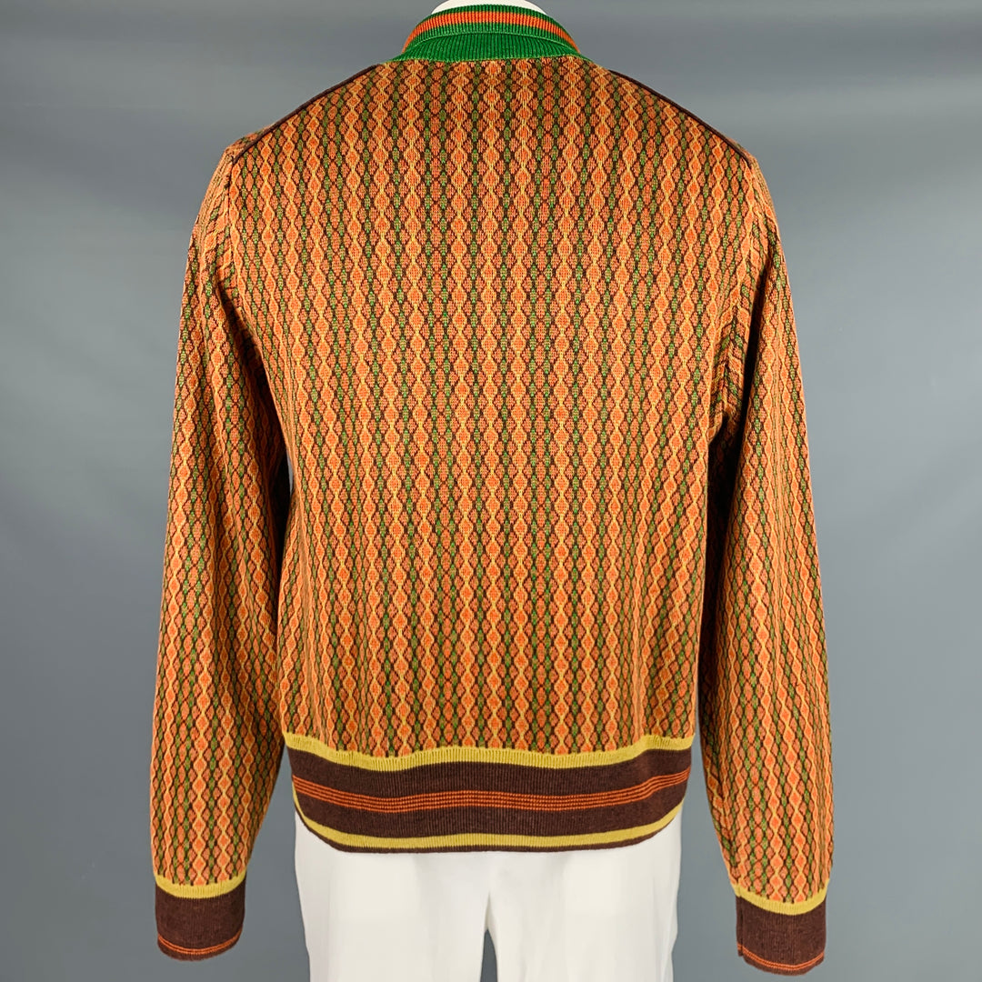 WALES BONNER Size XL Orange Green Diamond Knit 1/4 Zip Pullover