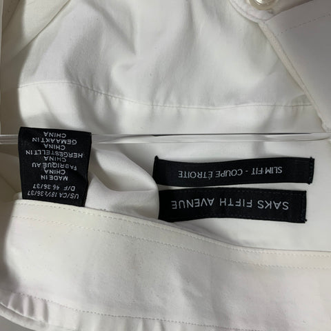 SAKS FIFTH AVENUE Chemise à manches longues, coupe cintrée, en coton blanc, col étalé, Taille XXXL