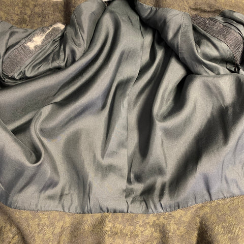 OKW Size XS Green Wool Button Down Houndstooth Mini Skirt Suit