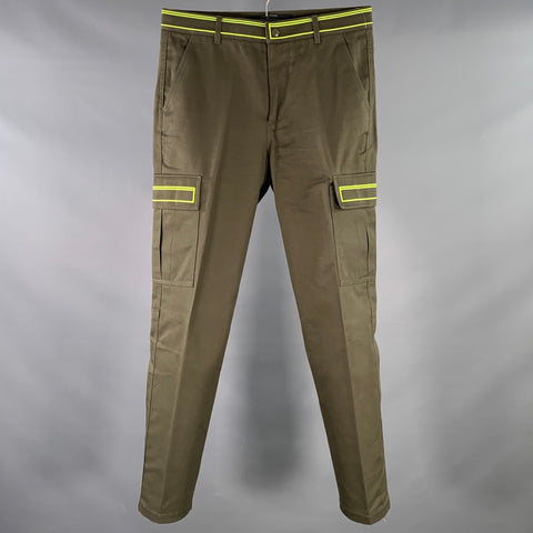 VALENTINO Size 30 Olive Neon Cotton Cargo Pockets Casual Pants