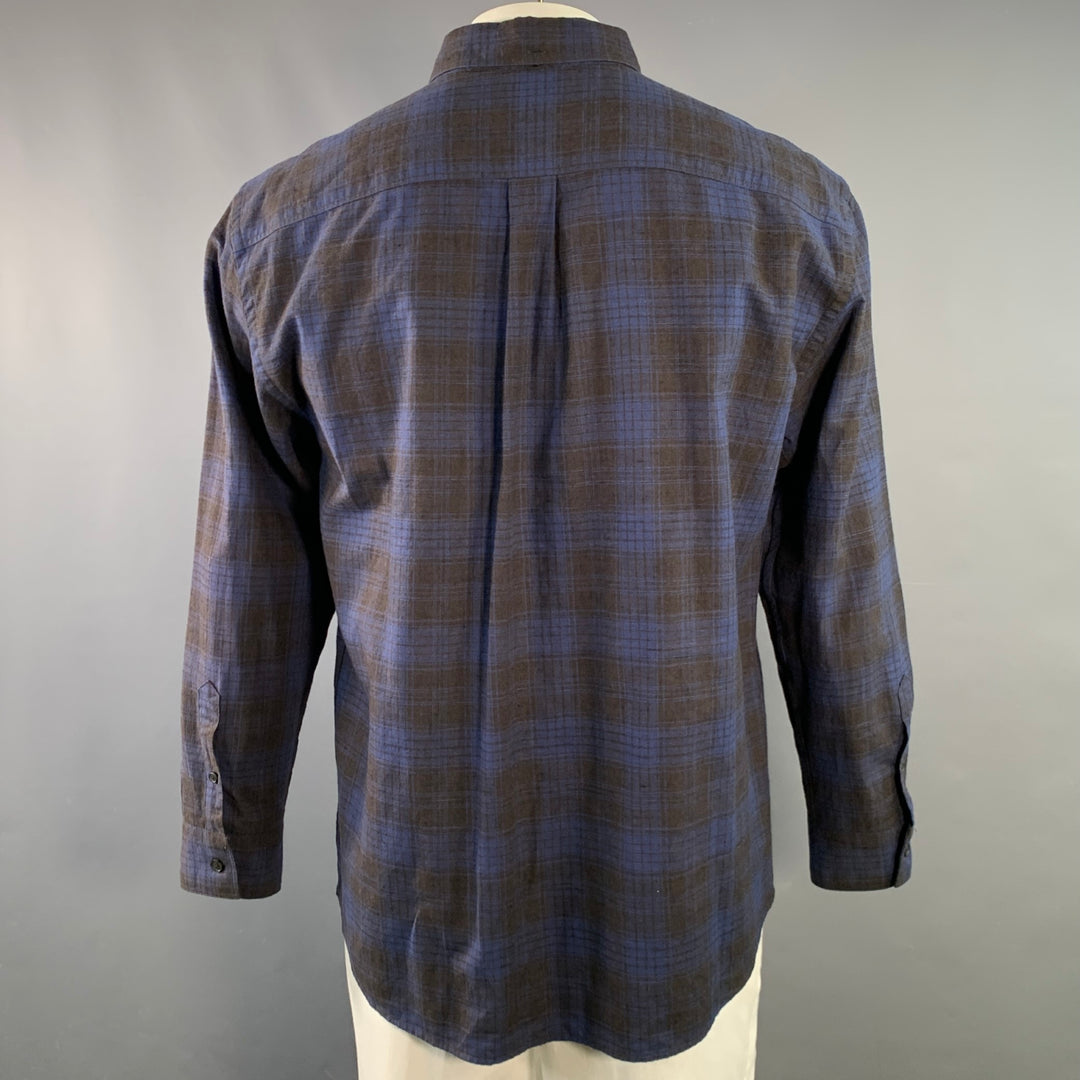 BILLY REID Size XL Black Navy Plaid Cotton One Pocket Long Sleeve Shirt
