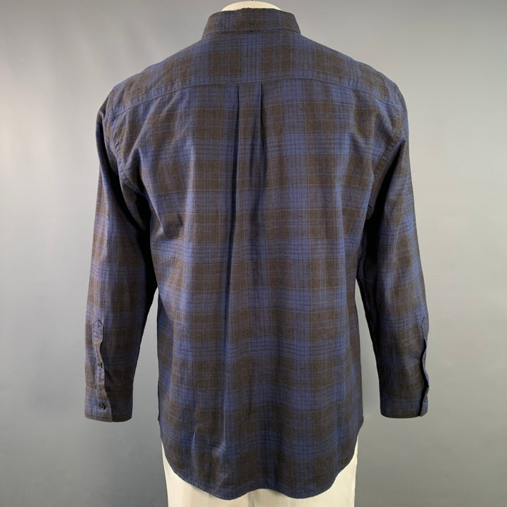 BILLY REID Size XL Black Navy Plaid Cotton One Pocket Long Sleeve Shirt