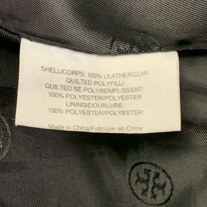TORY BURCH Size M Black Leather Quilted Zip Up Jacket