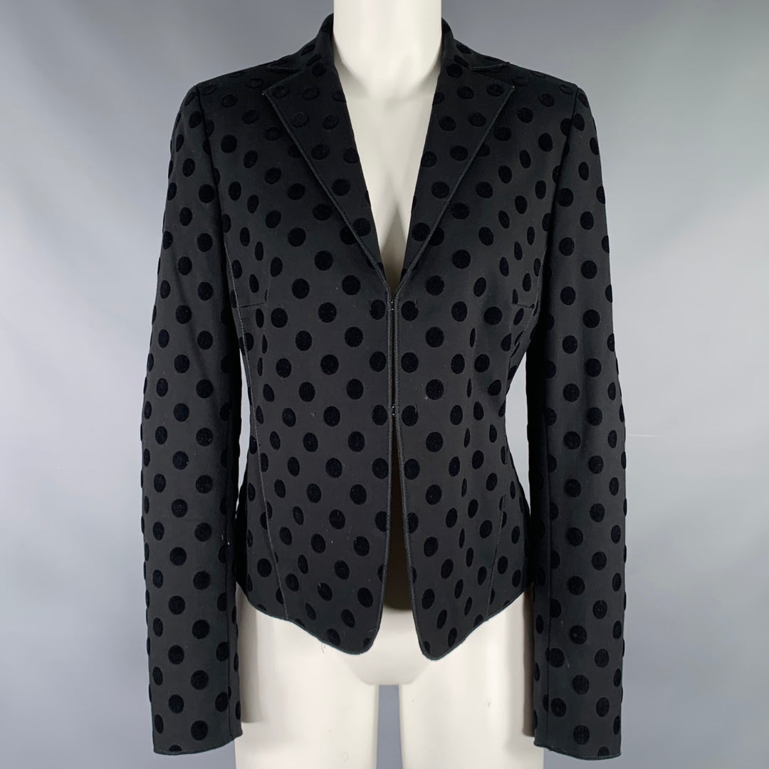 AKRIS Size 8 Black Viscose Blend Polka Dot Blazer
