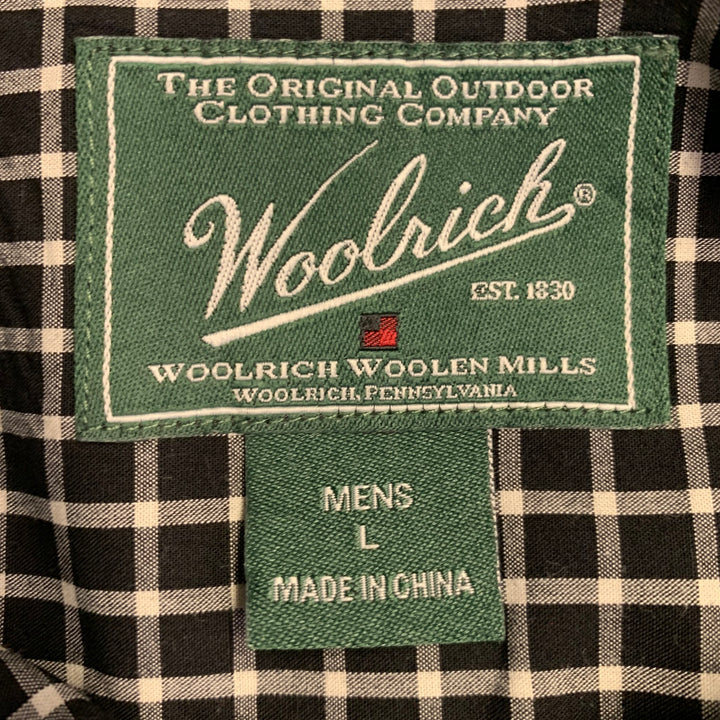 WOOLRICH Size L Black White Checkered Cotton Two Pockets Long Sleeve Shirt