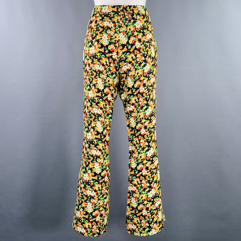 MARNI Size M Black Multi Color Viscose Floral Elastic Waistband Casual Pants