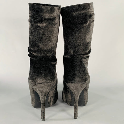 BALENCIAGA Size 7 Knife Black Velvet Pointed Toe Boots