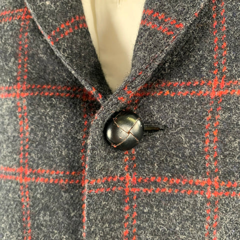 BRIONI Regular Grey Red Window Pane Wool Sport Coat