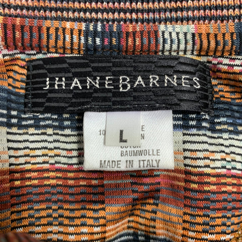 JHANE BARNES Size L Brown Blue White Stripe Cotton Polo