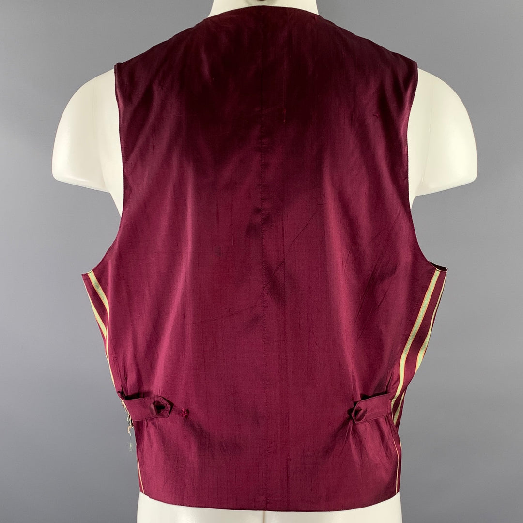 WILKE RODRIGUEZ Size L Burgundy Green Stripe Silk Vest
