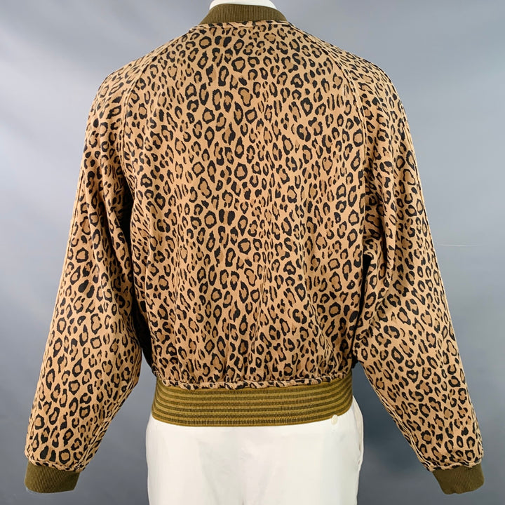 KAPITAL Size XL Brown Black Animal Print Tiger Camo Cotton Reversible Bomber Jacket