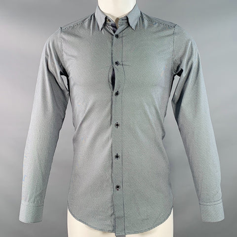 TED BAKER Size XS Femme Navy White Geometric Cotton Spread Collar Long Sleeve Shirt